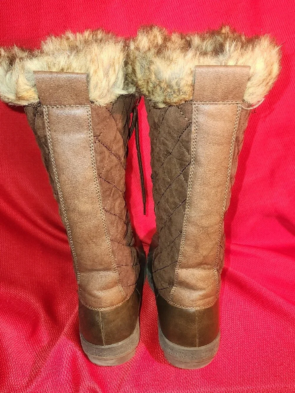 JustFab Brown Lace-Up Fur-Trim Winter Boots